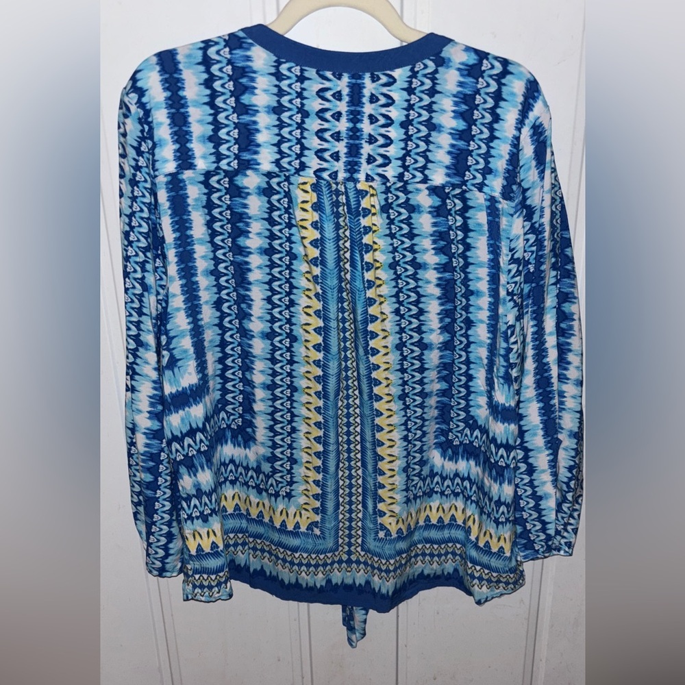 Ruby Rd. Boho Blue And Yellow Patterned Blouse Kn… - image 6
